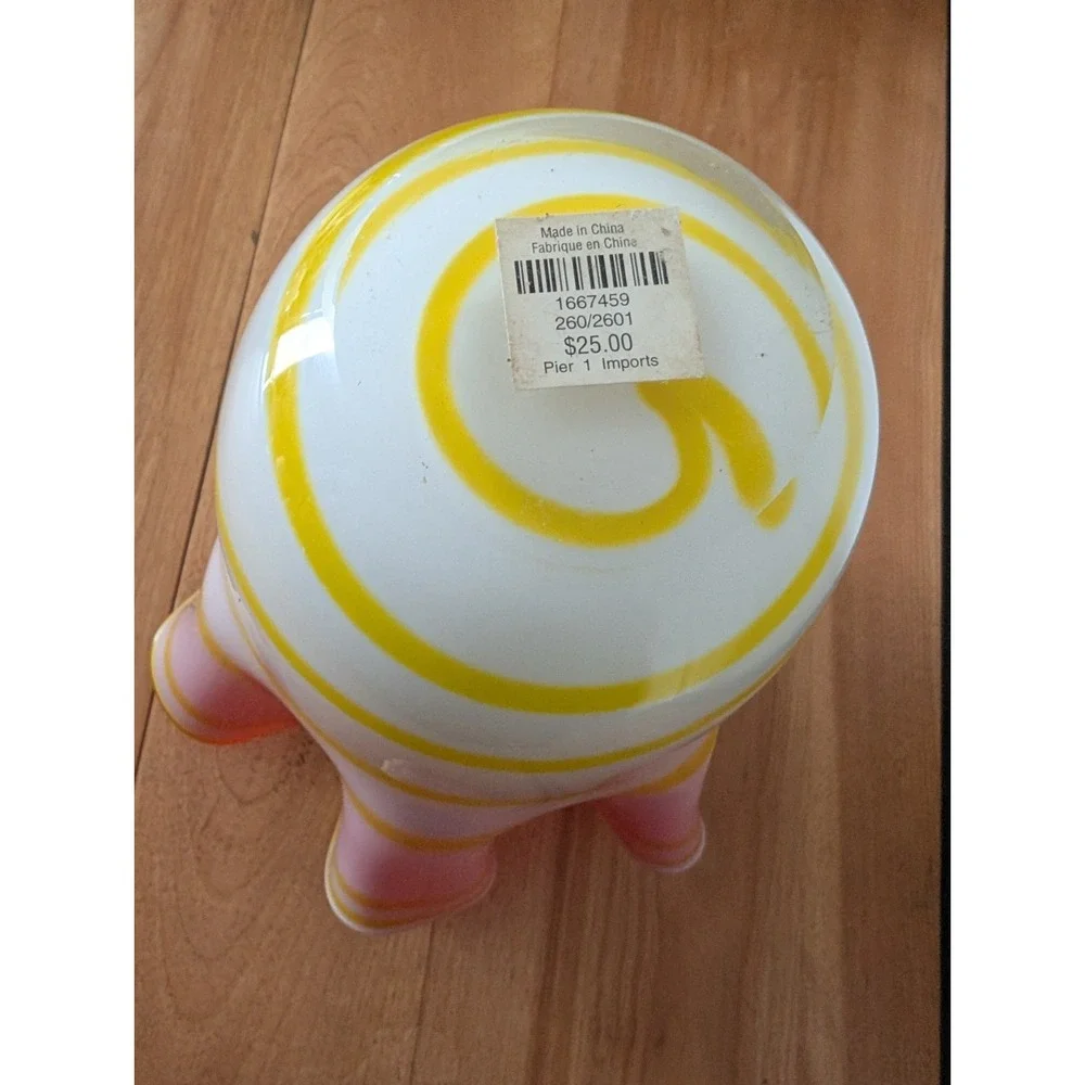 Pier 1 Imports Glass Vase Handkerchief Style Red‎ White with Yellow Stripes